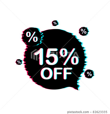 15 percent OFF Sale Discount Banner. Discount offer price tag. 15 percent discount promotion flat glitch icon with long shadow. Vector illustration. 15 percent OFF Sale Discount Banner. Discount offer price tag. 15 percent discount promotion flat glitch icon with long shadow. Vector illustration. 81623335