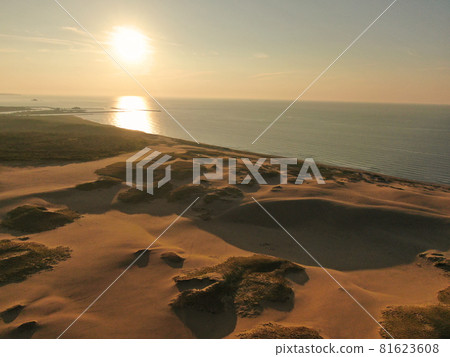 Aerial view of the evening scenery from above Tottori Sand Dunes Aerial view of the evening scenery from above Tottori Sand Dunes 81623608