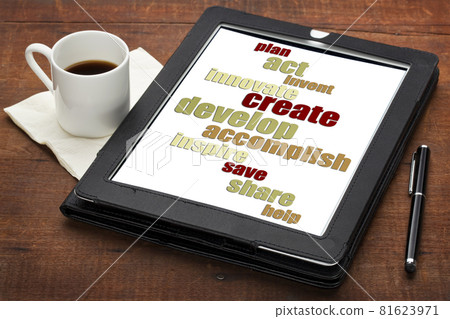 cloud of positive words on tablet cloud of positive words on tablet 81623971