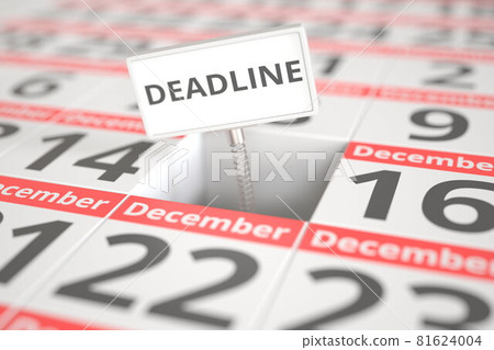 DEADLINE plate on December 15 in a calendar, 3d rendering 81624004