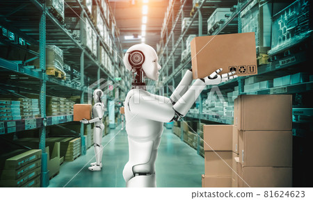 Innovative industry robot working in warehouse for human labor replacement Innovative industry robot working in warehouse for human labor replacement 81624623
