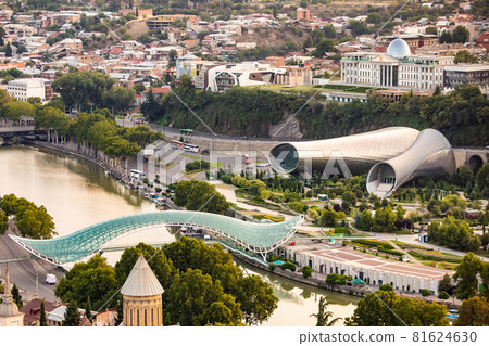 Scenic panoramic view of Tbilisi Presidential palace concert hall and bridge of peace Scenic panoramic view of Tbilisi Presidential palace concert hall and bridge of peace 81624630