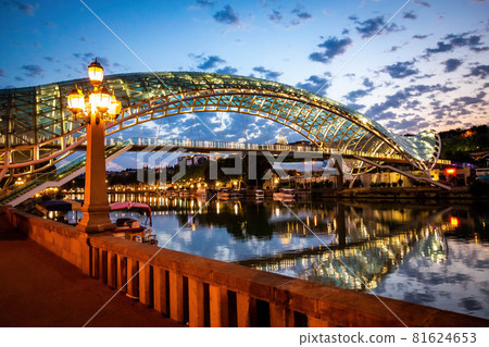Scenic view of Bridge of Peace at night in Tbilisi town center Scenic view of Bridge of Peace at night in Tbilisi town center 81624653