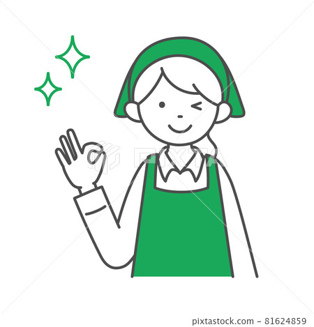 A female clerk in a supermarket who makes an okay mark 81624859