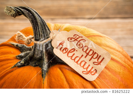 Happy holidays price tag on pumpkin Happy holidays price tag on pumpkin 81625222