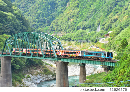 在吉野川上的鐵橋上行駛的德島JR特快南浦 在吉野川上的鐵橋上行駛的德島JR特快南浦 81626276