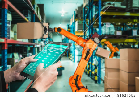 Smart robot arm systems for innovative warehouse and factory digital technology 81627592