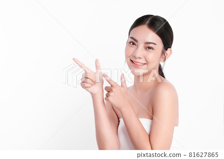 Beautiful young asian woman with clean fresh skin on white background, Face care, Facial treatment Beautiful young asian woman with clean fresh skin on white background, Face care, Facial treatment 81627865