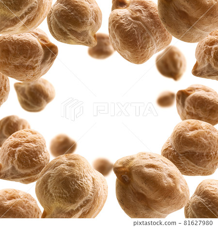 Ripe chickpeas levitate on a white background 81627980