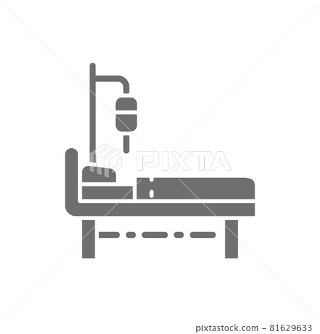 Hospital bed with medical equipments, intensive care, resuscitation grey icon. 81629633