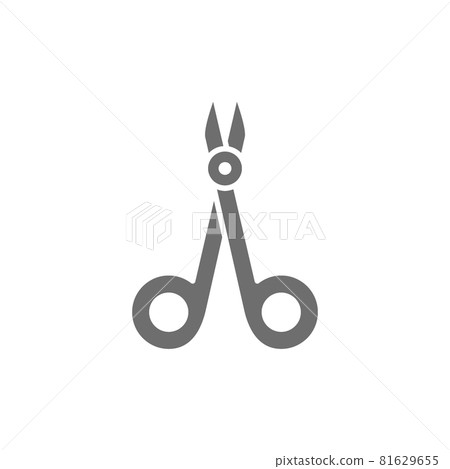 Surgical scissors, medical clamp, instruments for surgery grey icon. Surgical scissors, medical clamp, instruments for surgery grey icon. 81629655