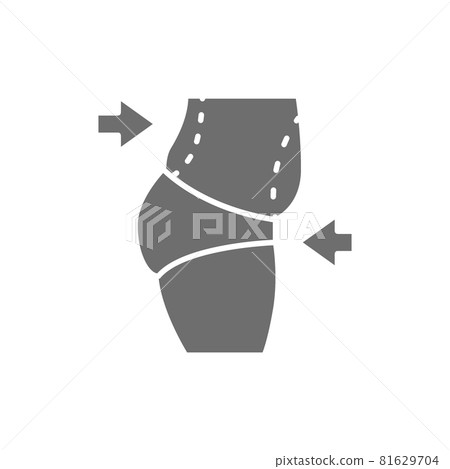Liposuction of abdomen, tummy tuck, plastic surgery grey icon. 81629704