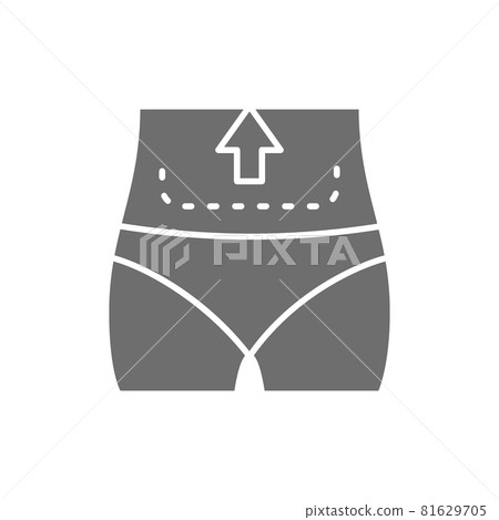 Abdominal liposuction, abdominoplasty, tummy tuck plastic surgery grey icon. 81629705