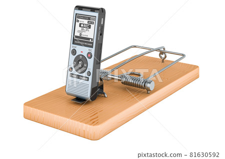 Digital voice recorder inside mousetrap, 3D rendering 81630592