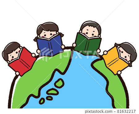 Children reading books and the earth 81632217