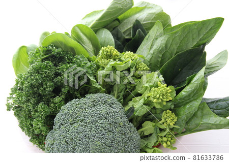 綠色和黃色蔬菜特寫鏡頭：綠花椰菜、油菜花、komatsuna、歐芹、高麗菜 81633786