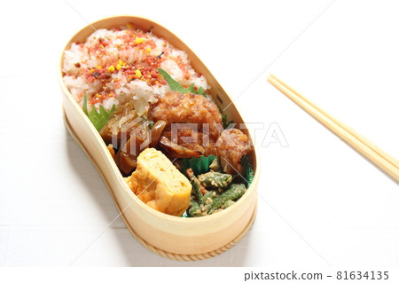 Handmade bento served on a magewappa 81634135