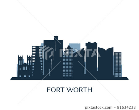 Fort Worth skyline, monochrome silhouette. Fort Worth skyline, monochrome silhouette. 81634238