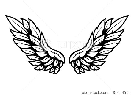 illustration of wings in tattoo style isolated on white background. Design element for logo, label, badge, sign. Vector illustration illustration of wings in tattoo style isolated on white background. Design element for logo, label, badge, sign. Vector illustration 81634501