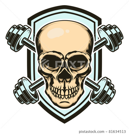 Sport emblem with skull and crossed barbells. Design element for logo, label, sign. Vector illustration Sport emblem with skull and crossed barbells. Design element for logo, label, sign. Vector illustration 81634513