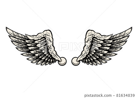 illustration of wings in tattoo style isolated on white background. Design element for logo, label, badge, sign. Vector illustration illustration of wings in tattoo style isolated on white background. Design element for logo, label, badge, sign. Vector illustration 81634839