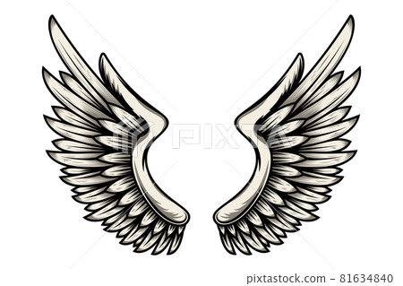 illustration of wings in tattoo style isolated on white background. Design element for logo, label, badge, sign. Vector illustration illustration of wings in tattoo style isolated on white background. Design element for logo, label, badge, sign. Vector illustration 81634840