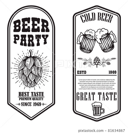 Set of beer flyers with hop and beer mug illustrations. Design element for poster, banner, sign, emblem. Vector illustration 81634867