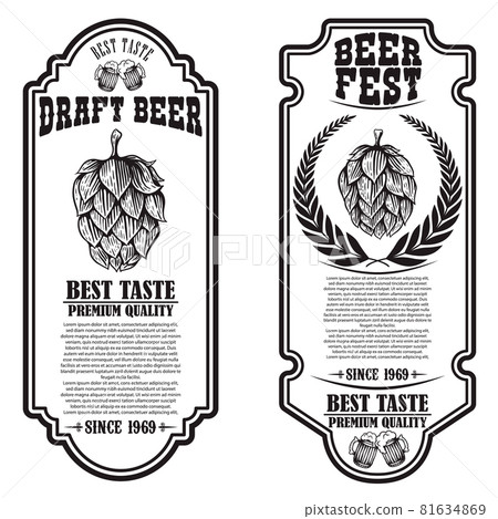 Set of beer flyers with hop illustrations. Design element for poster, banner, sign, emblem. Vector illustration 81634869