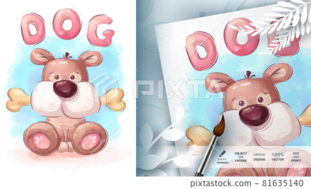 Watercolor cartoon character cute dog. Watercolor cartoon character cute dog. 81635140