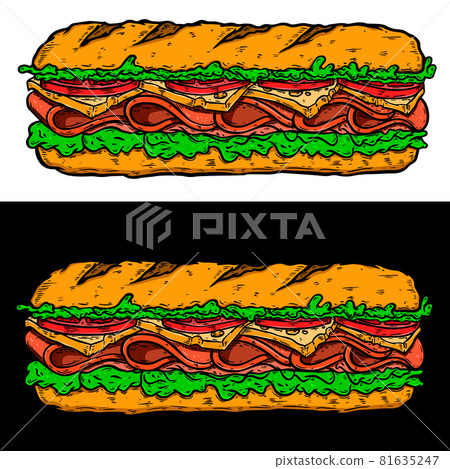 Illustration of submarine sandwich. Design element for poster, card, banner, sign, flyer.Vector illustration 81635247