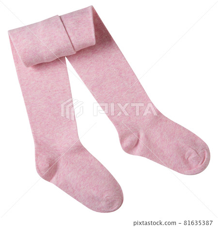 baby tights pink melange, half-rolled, on a white background 81635387