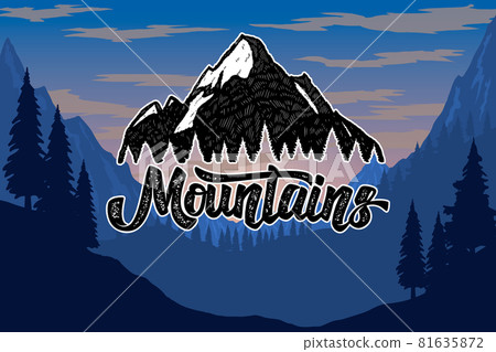 Poster template with wild mountains landscape. Vector illustration 81635872