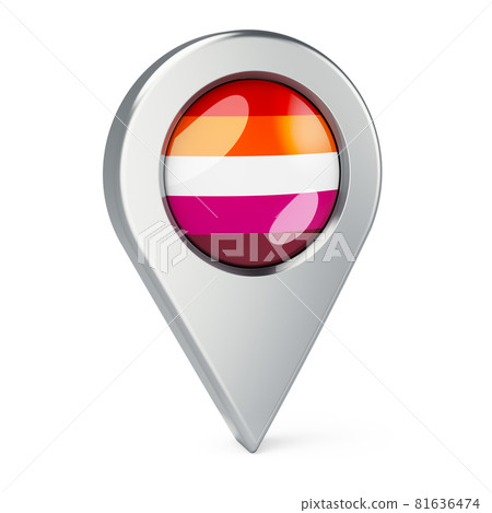 Map pointer with lesbian flag, 3D rendering Map pointer with lesbian flag, 3D rendering 81636474