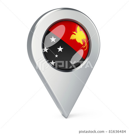 Map pointer with flag of Papua New Guinea, 3D rendering Map pointer with flag of Papua New Guinea, 3D rendering 81636484
