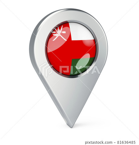 Map pointer with flag of Oman, 3D rendering Map pointer with flag of Oman, 3D rendering 81636485
