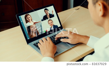Video call business people meeting on virtual workplace or remote office 81637029