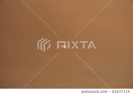 Sun shining through a cloud of smoke caused by forest fire Sun shining through a cloud of smoke caused by forest fire 81637118