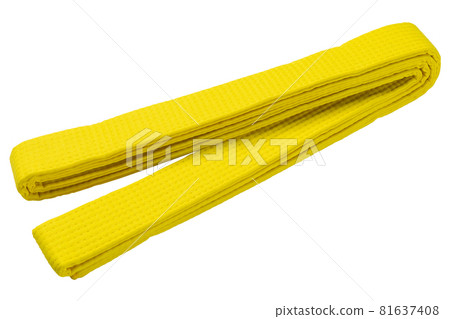 folded yellow kimono belt for judo, karate or other martial arts, on a white background 81637408