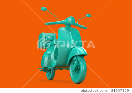 Teal vintage scooter on orange background. 3D illustration 81637509