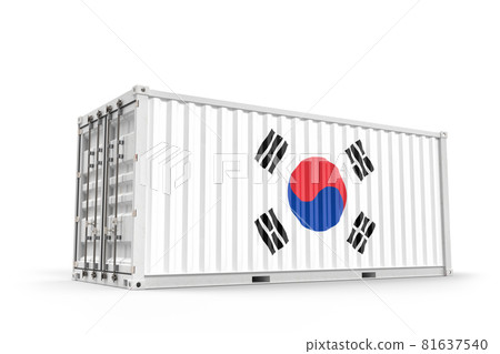 Realistic shipping container textured with Flag of South Korea. Isolated. 3D Rendering Realistic shipping container textured with Flag of South Korea. Isolated. 3D Rendering 81637540