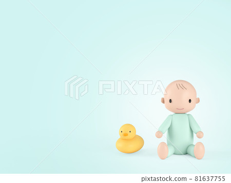 嬰兒和鴨子玩具綠色複製空間 81637755