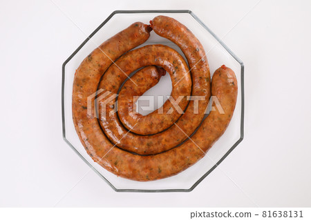 Local Northern Thai food , Northern Thai spicy sausage street food isolated in white background 81638131