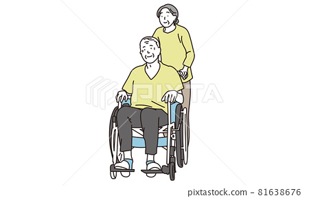 Elderly people in wheelchairs and women caring... - Stock Illustration ...