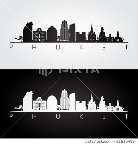 Phuket skyline and landmarks silhouette Phuket skyline and landmarks silhouette 81639499
