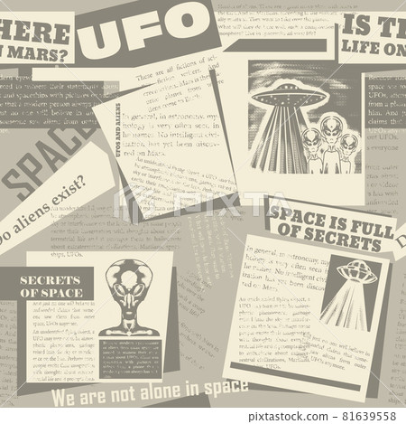 Newspaper print from scraps of articles about aliens. Newspaper print from scraps of articles about aliens. 81639558