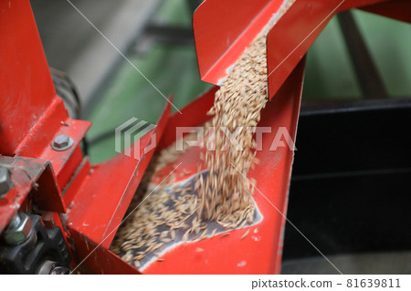 Factory machine Milling rice in close up Factory machine Milling rice in close up 81639811
