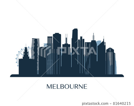 Melbrourne skyline, monochrome silhouette Melbrourne skyline, monochrome silhouette 81640215