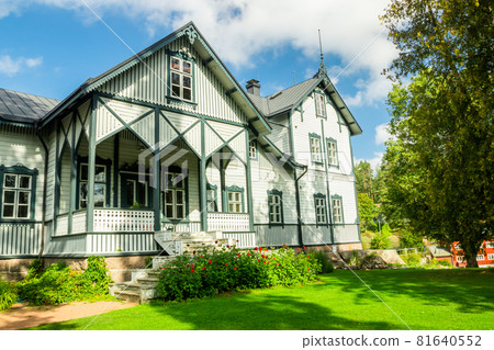 Kouvola, Finland - 2 September 2019: The owners residence in Verla at Jaala, Kouvola, Finland, is a well preserved 19th century mill village and a UNESCO World Heritage site. 81640552