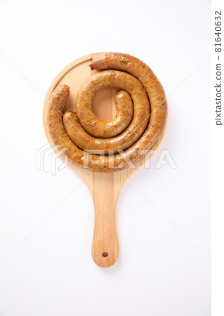 Local Northern Thai food , Northern Thai spicy sausage street food isolated in white background 81640632