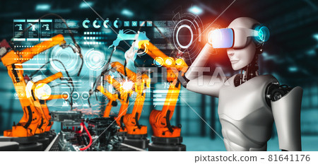 Mechanized industry robot and robotic arms for assembly in factory production . Mechanized industry robot and robotic arms for assembly in factory production . 81641176